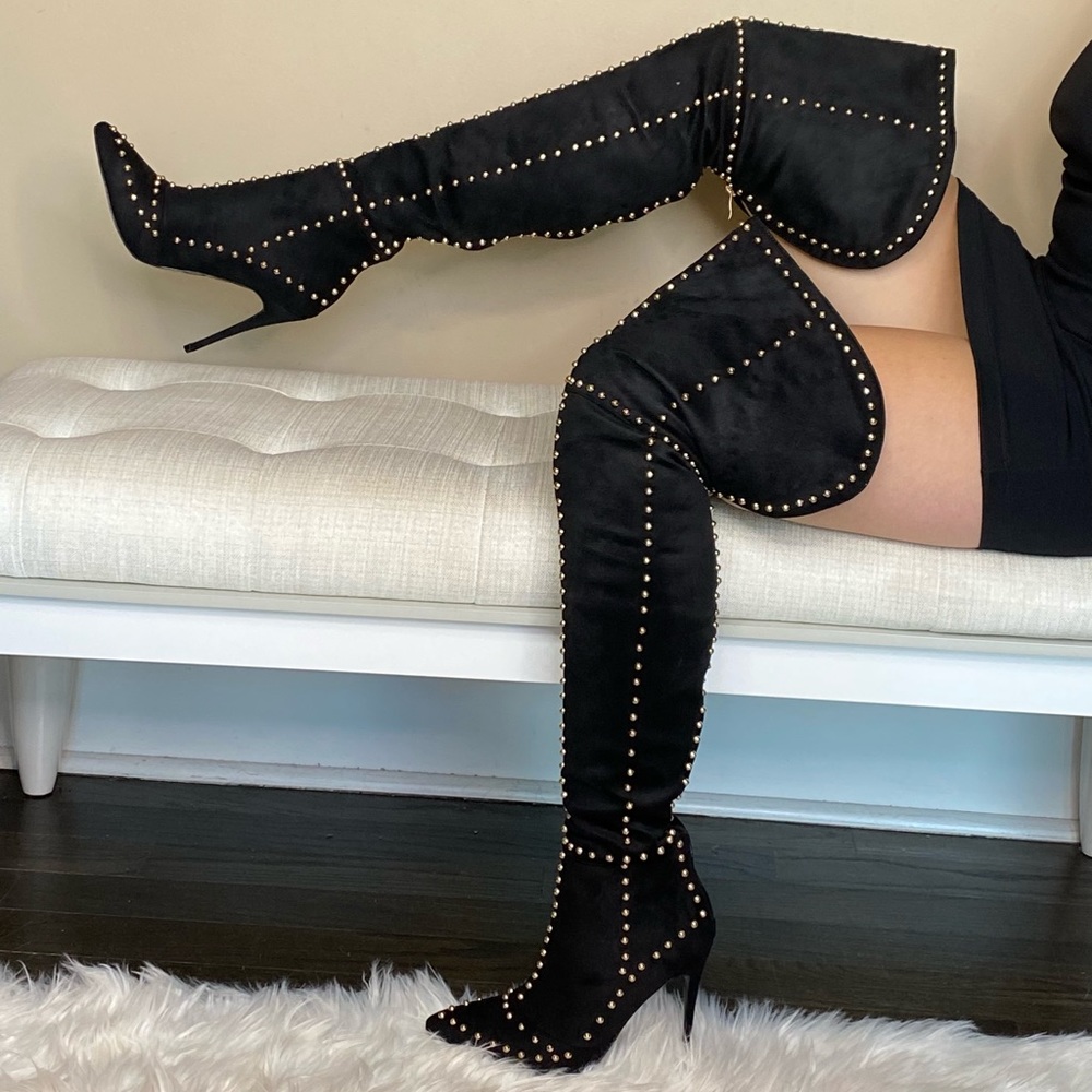 Fierce Black Studded Over The Knee Boots